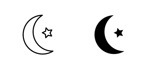 Star and crescent icons set for apps and web ui designs. simple isolated graphics.