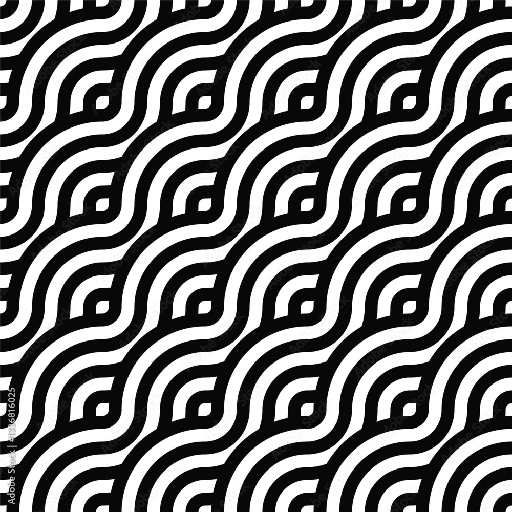 Poster Seamless braided monochrome wavy pattern. Vector geometric abstract background. Modern linear texture.
