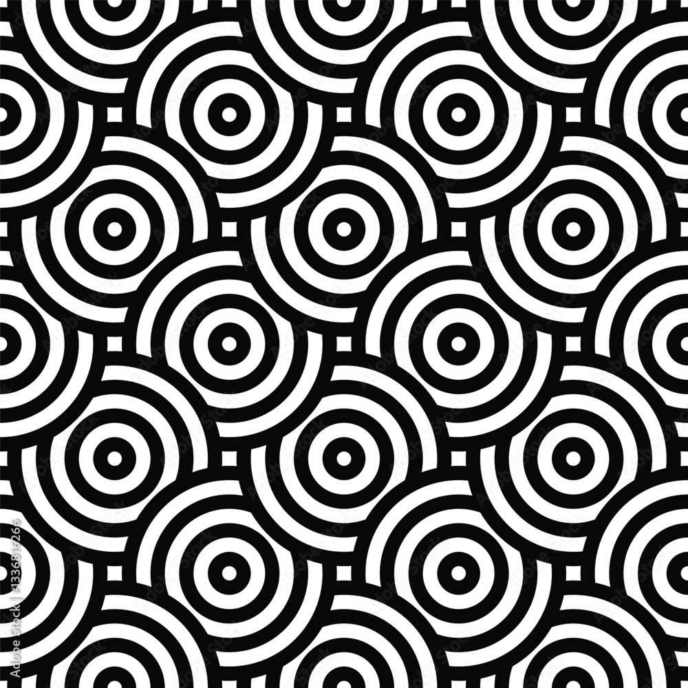 Aufkleber Seamless geometric monochrome pattern with circles. Vector abstract background. Modern linear texture.