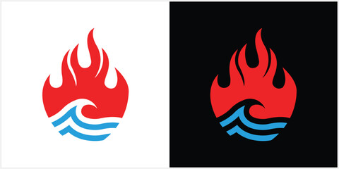 fire with waves ocean logo design abstract vector