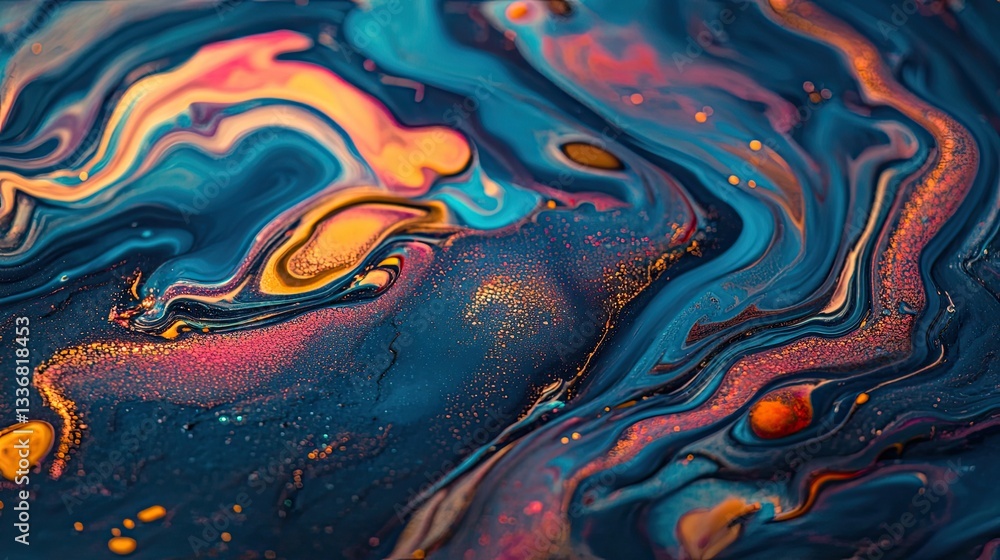 Poster bright splashes of thick, liquid paint dynamically moving in an expressive, creative abstract patter