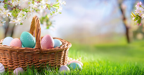Colorful Easter eggs in the meadow