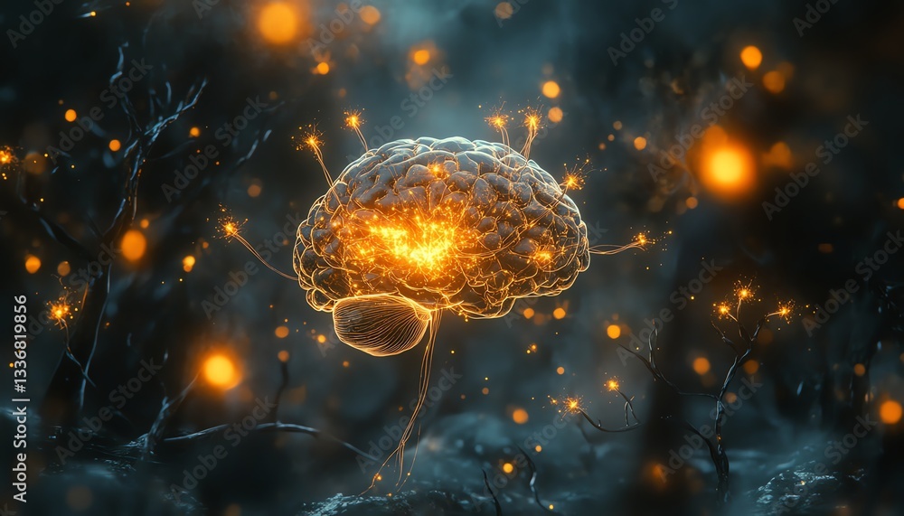 Poster a detailed image of a brain surrounded by glowing interconnected neurons, symbolizing the intricate 
