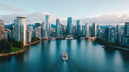 Obraz premium Vibrant Skyline with Iconic Modern Architecture and Diverse Transportation
