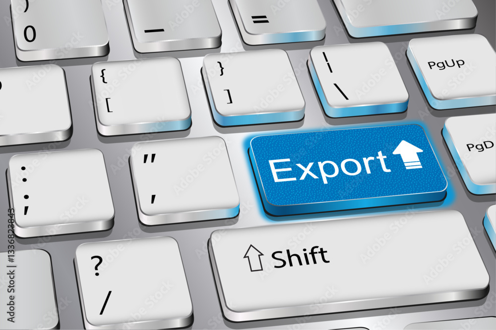 Poster export: the inscription on the keyboard button. blue color. vector graphics.