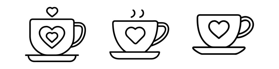 heart in a cup of tea icon, heart in a cup of tea line art - simple line art of heart in a cup of tea, perfect for heart in a cup of tea logos and icons