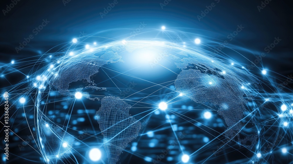 Poster digital globe with interconnected lines, symbolizing a global communication network.