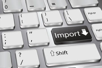 Import: the inscription on the keyboard button. Black color. Vector graphics.