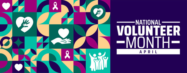 National Volunteer Month geometric shape pattern background banner or poster design template. observed every year in  April. Holiday concept. Use to any Template, card, poster, placard, template.