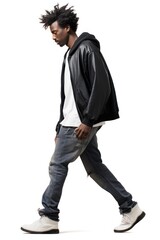 Naklejka premium Young American African man walking footwear fashion.