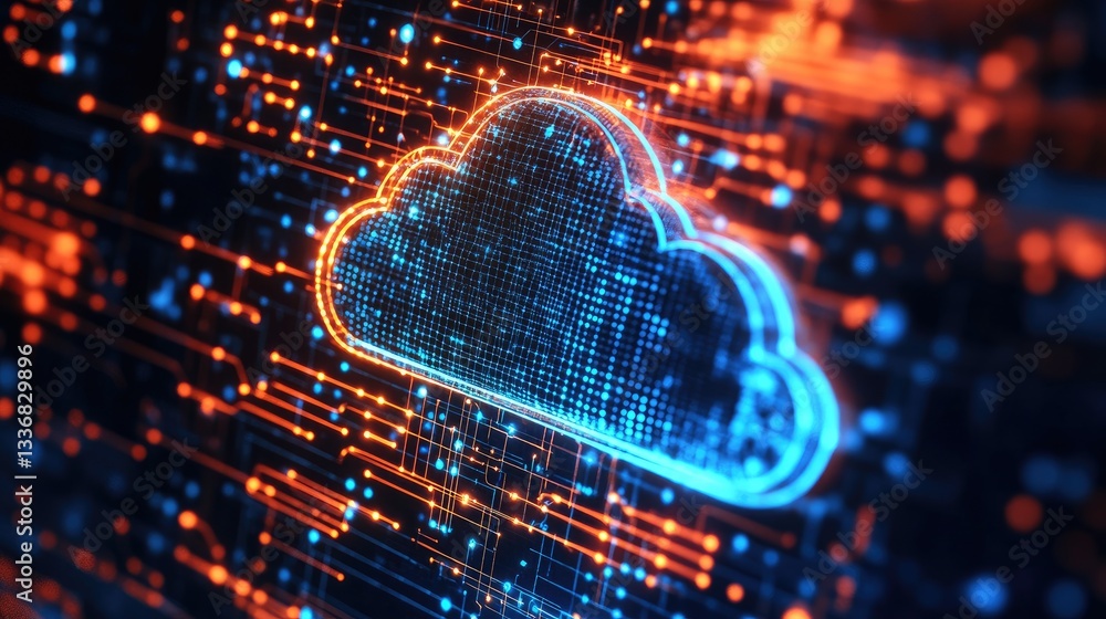 Poster futuristic it hardware with ai-powered cloud and edge computing.