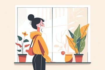 Illustration of a stylish woman immersed in city shopping.