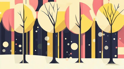 Winter Forest Scene: A Colorful Geometric Abstract Landscape