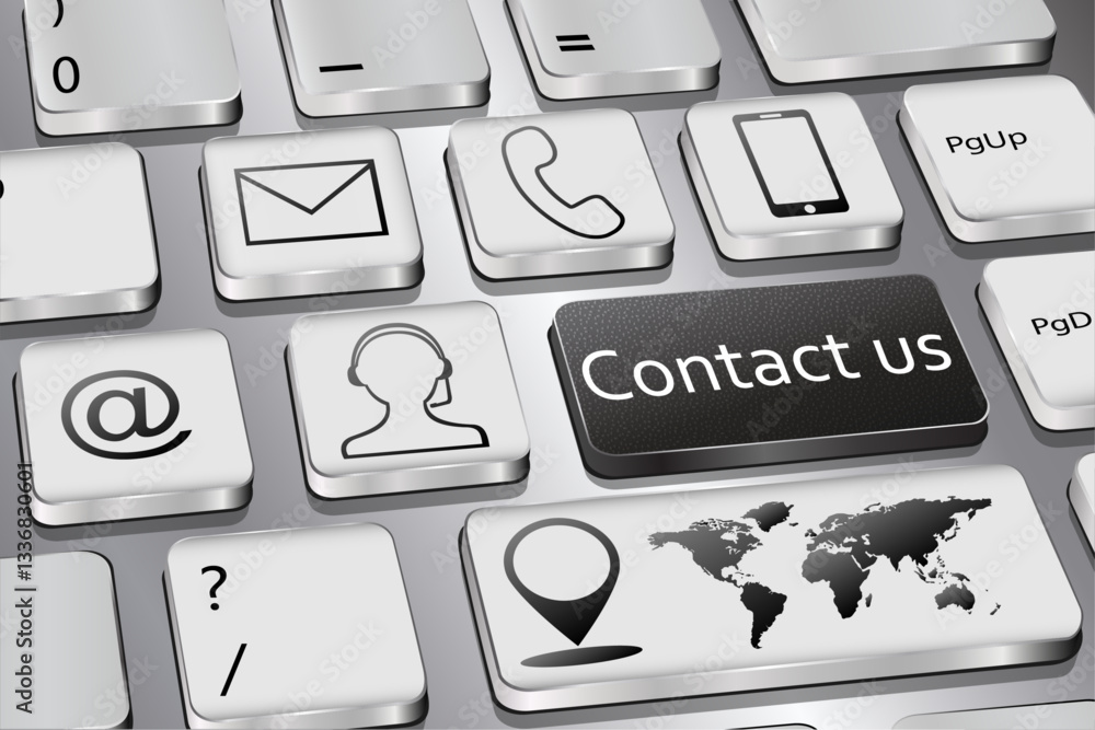 Poster ways to contact us. computer keyboard. black button.. vector graphics.