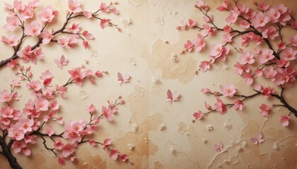 Cherry blossom artwork botanical garden paper craft serene environment aerial view nature's beauty