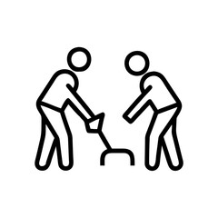 Two workers digging together in a minimalistic style