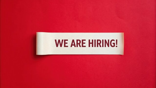 A bold "We Are Hiring!" message on a red background, signaling job opportunities.