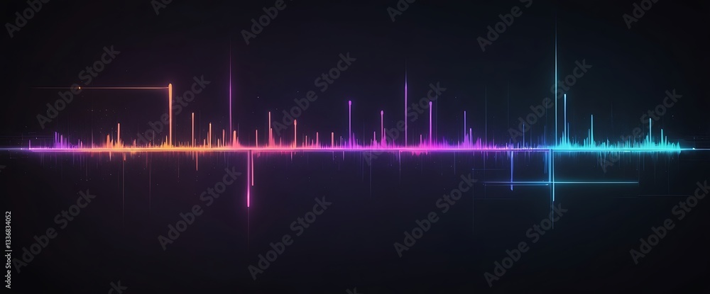 Poster vibrant audio spectrum: a mesmerizing visualization of sound waves pulses with dynamic energy, radia