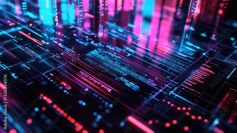 Poster high-tech business analytics visualization with modern ui graphs, data points, and futuristic aesthe