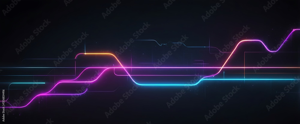 Aufkleber neon data stream: a vibrant, flowing network of neon lines, illuminating data streams and technologi