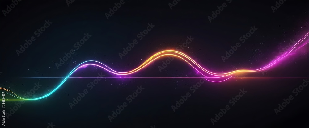 Poster neon symphony: an abstract composition of vibrant neon light trails against a dark backdrop, the cur