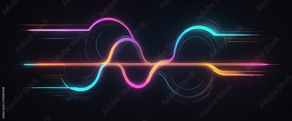 Poster neon soundwave: captivating neon soundwave pulsating with vibrant colors and a dynamic wave pattern,