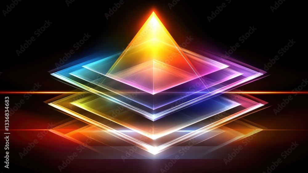 Poster high-tech holographic computer logo with a transparent digital screen effect.