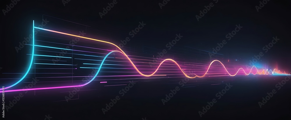 Poster neon waveform: a captivating neon waveform pulses with vibrant colors against a dark backdrop, showc