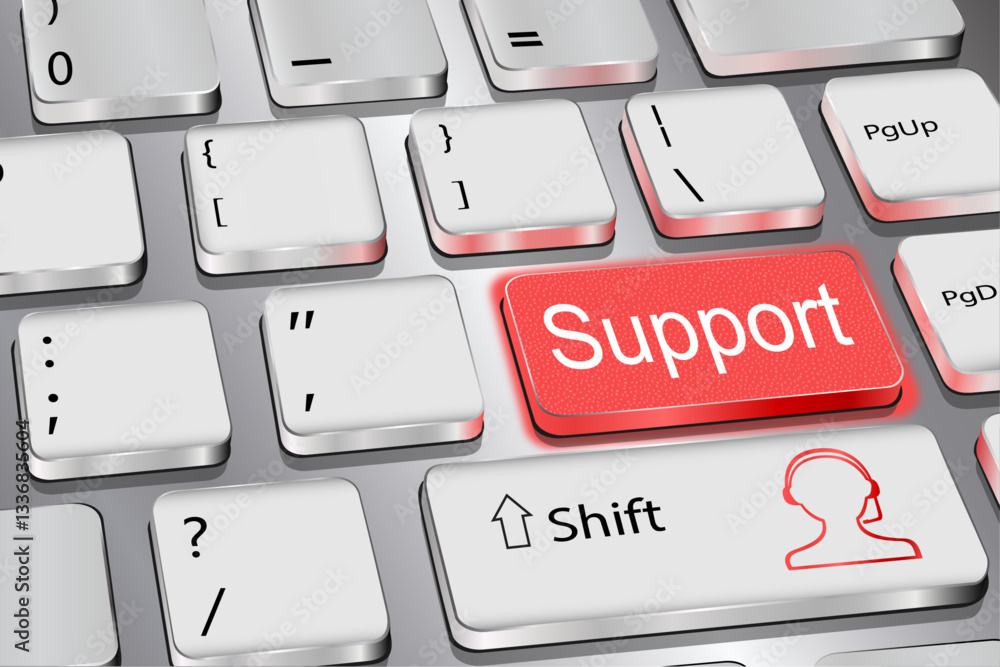 Aufkleber support: the inscription on the keyboard button. red color. vector graphics.