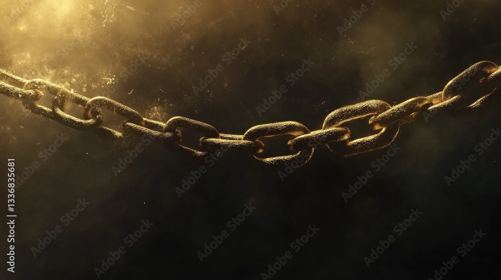 Poster interlocked golden chain link icons floating in a dark space with a soft light effect.