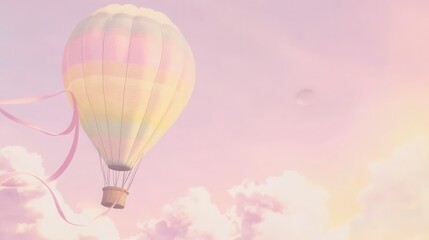 Obraz premium Pastel Hot Air Balloon Soaring Above Dreamy Clouds - A Serene Travel Experience