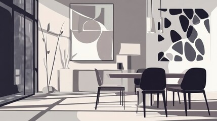 Monochrome Dining Room: A Minimalist Modern Interior Design