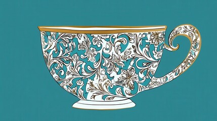 A Detailed Ornate Teacup with Intricate Floral Design