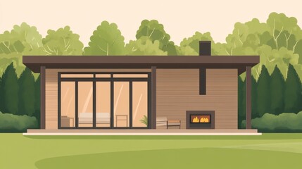 Modern Home Exterior Design with a Cozy Backyard Retreat