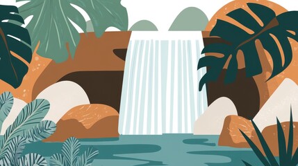 Serene Waterfall in a Lush Tropical Paradise: Abstract Nature Art