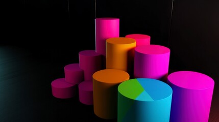 Abstract Colorful Cylinders on Dark Background - Modern Geometric Design