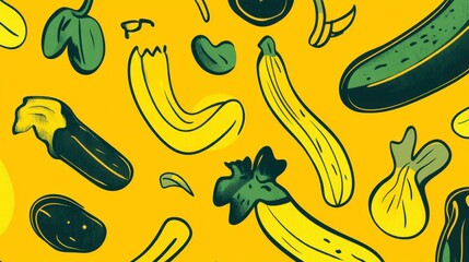 A Delightful Display of Summer Vegetables: A Vibrant Yellow and Green Pattern