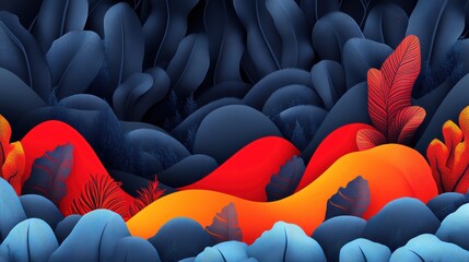 Fototapeta premium Abstract Blue Red Orange Leaf Pattern Background