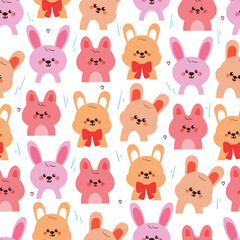 seamless pattern cute cartoon bunny with smile pose. cute animal drawing for wallpaper, pattern, background