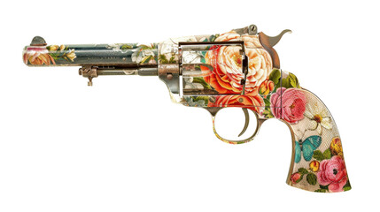 Floral gun exhibiting delicate flower pattern on transparent background