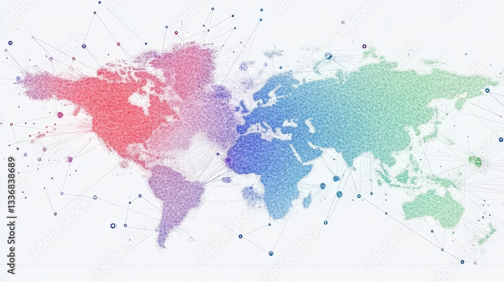 Poster network intelligence and big data visualization with smart graphs and interconnected digital points.