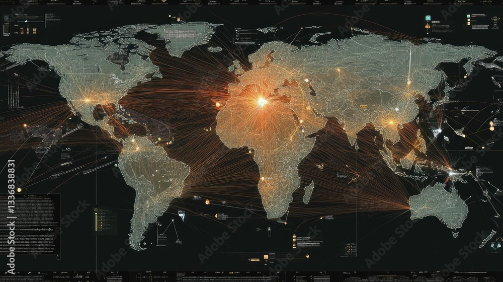 Poster network topology map with real-time traffic and connectivity status indicators.