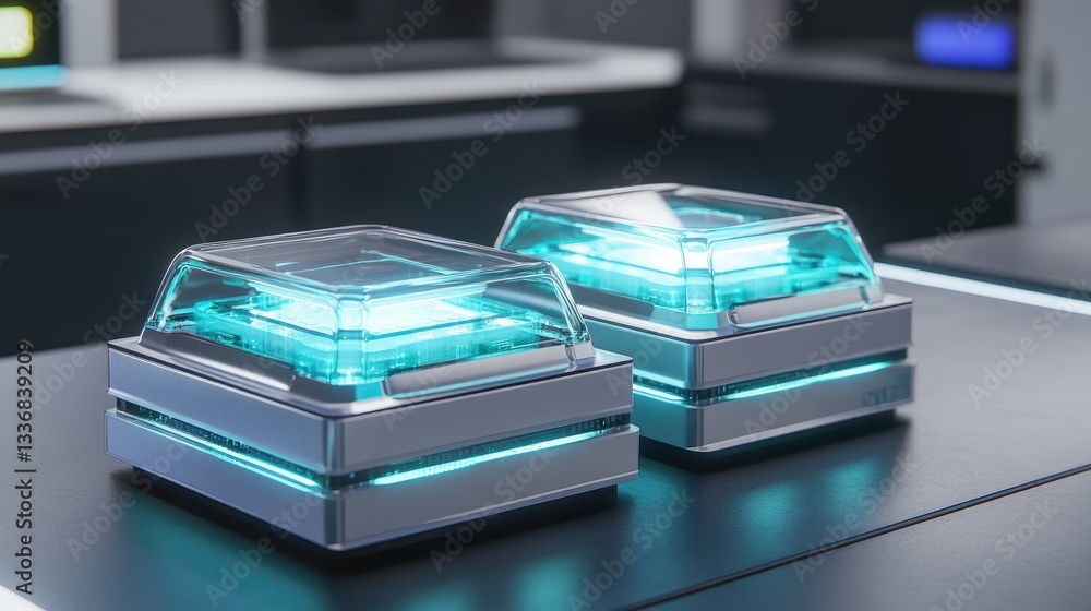 Poster quantum computing and next-gen networking visualization with futuristic design.