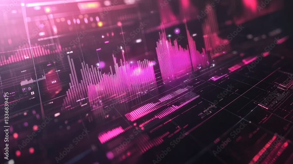 Poster real-time big data dashboard concept with advanced futuristic graphics and analytical insights.