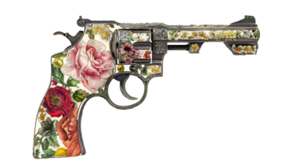 Floral gun showing power of flower and promoting peace and love on transparent background