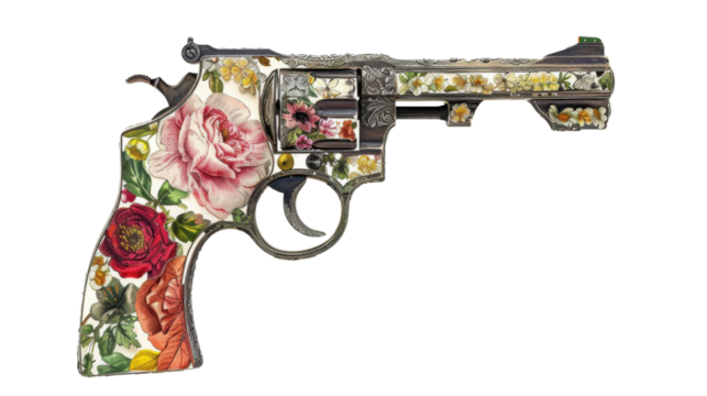 Floral gun showing power of flower and promoting peace and love on transparent background