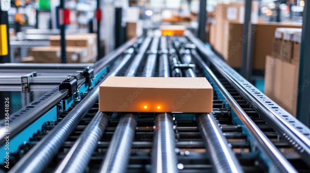Aufkleber smart conveyor belt system automating product movement in a high-tech factory.