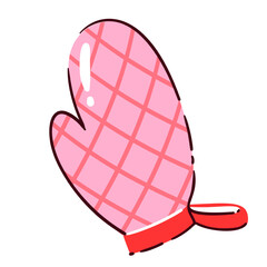 Pink quilted oven glove. Oven mitt with diamond stitch pattern to protect hand from hot pot. Bakery tool, utensil mascot, cotton mitten, potholder cartoon vector illustration