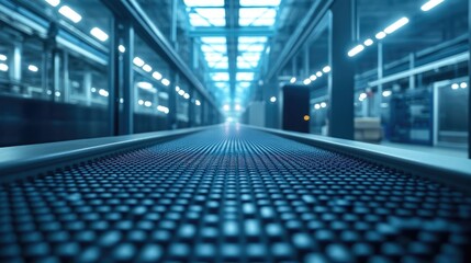 Smart conveyor belt system automating product movement in a high-tech factory.