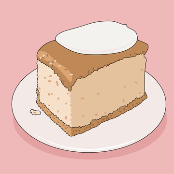 Minimalist Cake Slice on a Plate, on Pink Background. Clean Illustration with Space for Marketing Text or Promotional Details in Food, Cafe, Sweet Desserts and Baking Businesses